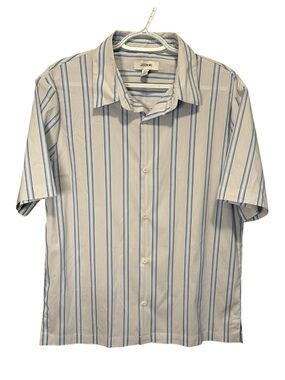 Jason Wu Men’s Short Sleeve Button-Down Shirt - White with Blue Stripes Size M